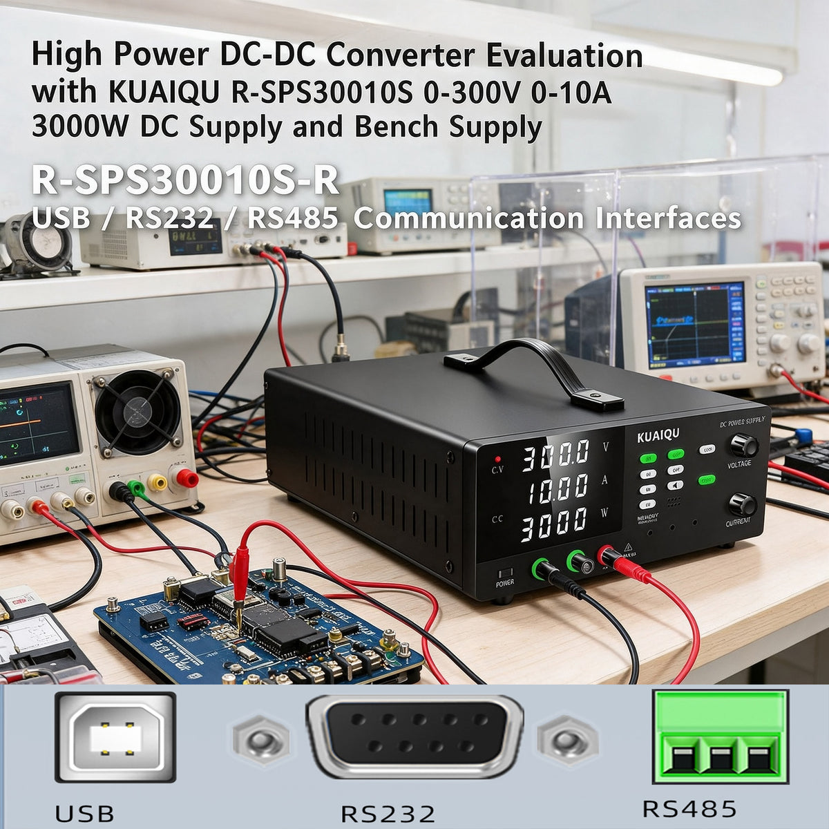 High Power DC-DC Converter Evaluation with KUAIQU R-SPS30010S 0-300V 0-10A 3000W DC Supply and Bench Supply