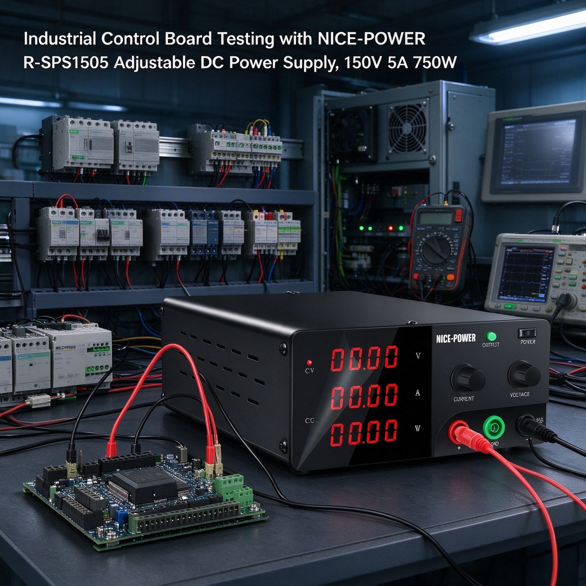 Industrial Control Board Testing with NICE-POWER R-SPS1505 Adjustable DC Power Supply, 150V 5A 750W