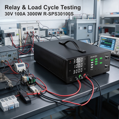 Industrial DC Equipment Testing with 0-30V 0-100A 3000W KUAIQU R-SPS30100S High Power DC Bench Supply