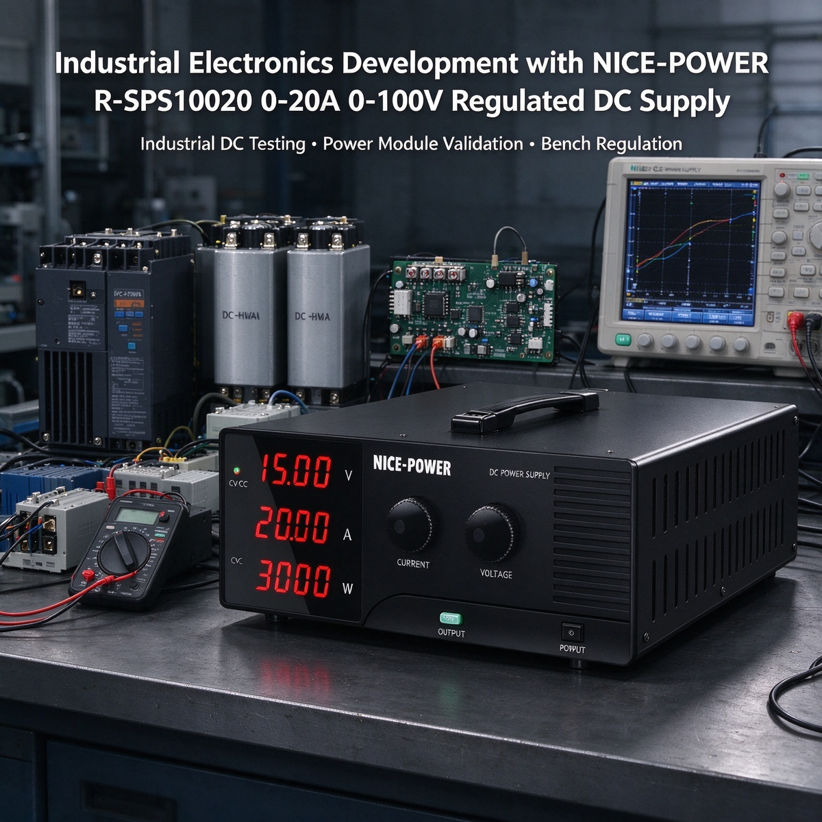 Industrial Electronics Development with NICE-POWER R-SPS10020 0-20A 0-100V Regulated DC Supply
