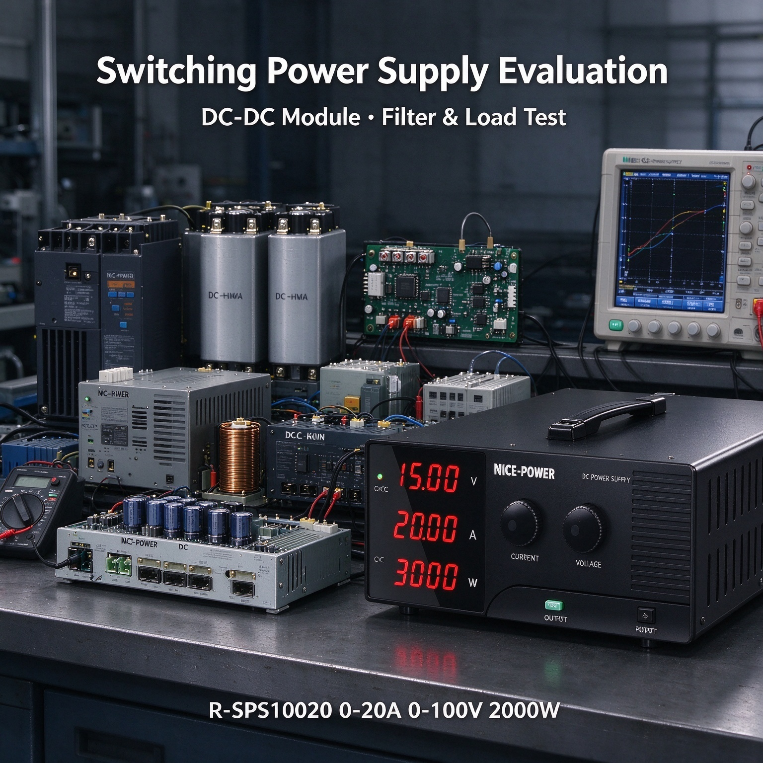 Industrial Electronics Development with NICE-POWER R-SPS10020 0-20A 0-100V Regulated DC Supply
