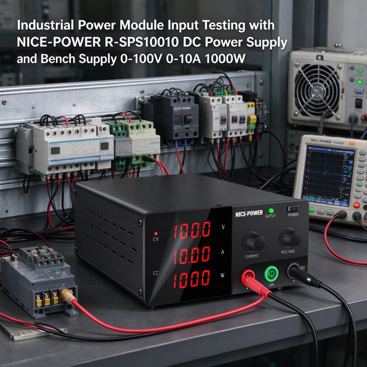 Industrial Power Module Input Testing with NICE-POWER R-SPS10010 DC Power Supply and Bench Supply 0-100V 0-10A 1000W