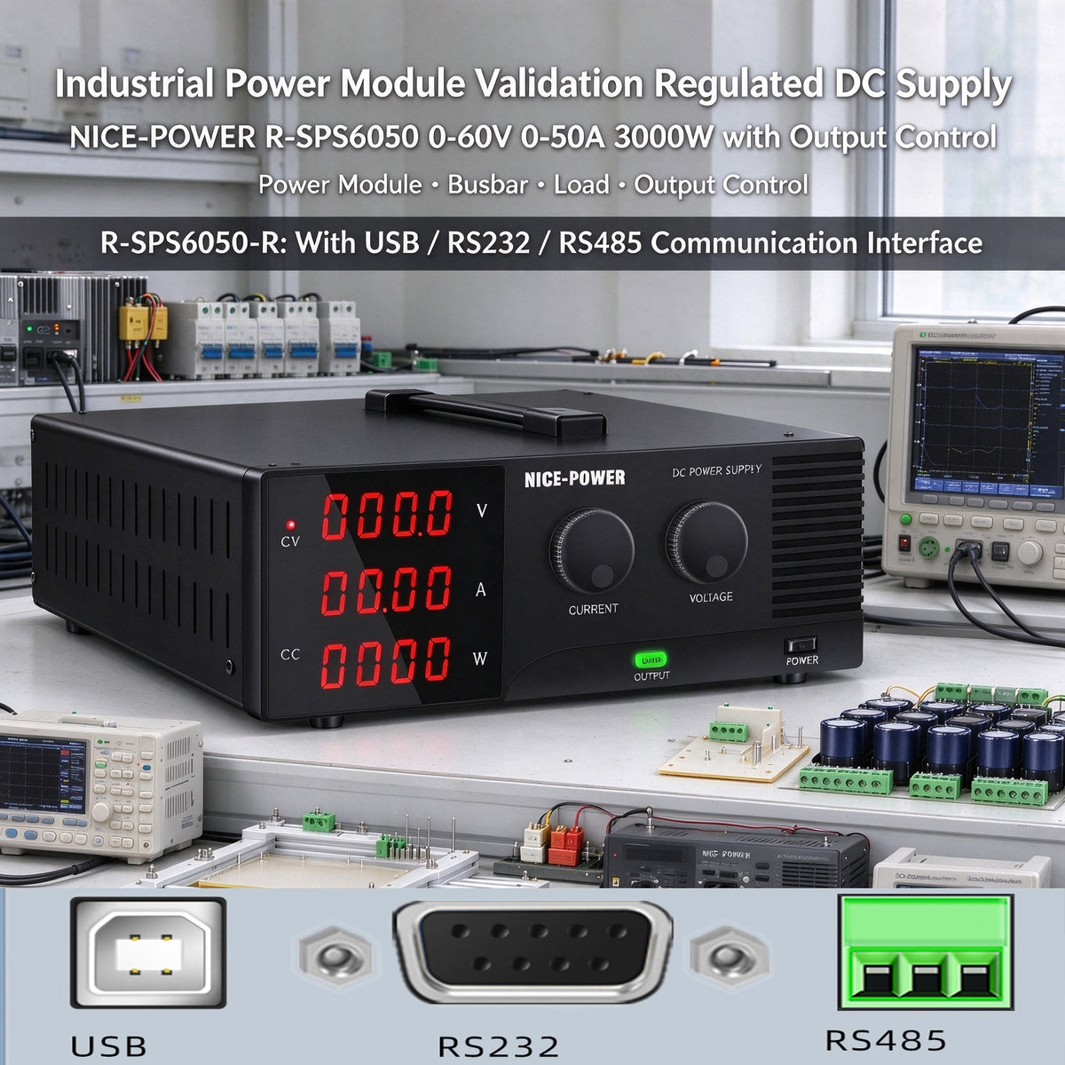 Industrial Power Module Validation Regulated DC Supply NICE-POWER R-SPS6050 0-60V 0-50A 3000W with Output Control