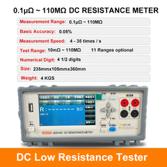 DC Low Resistance Tester 0.1μΩ ~ 100MΩ 0.1μΩ ~ 1.0GΩ High Precision Desktop Milliohmmeter Accuracy 0.05% 4.3-inch True Color TFT Display
