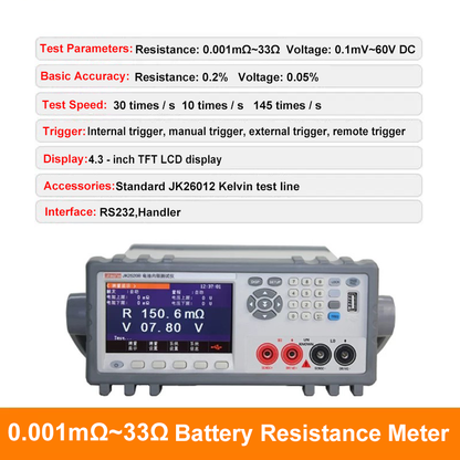 Battery lmpedance Meter 0.01mΩ~30Ω 0.001mΩ~33Ω desktop Battery Analyzer Health Testing of Household Lithium Batterie