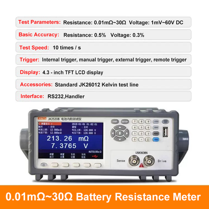 Battery lmpedance Meter 0.01mΩ~30Ω 0.001mΩ~33Ω desktop Battery Analyzer Health Testing of Household Lithium Batterie