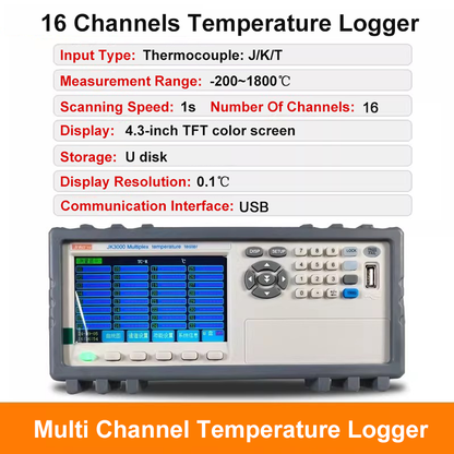 Multi-channel Temperature Tester 8-channel 10-channel Temperature Rise Recorder 4.3-inch TFT color screen USB interface