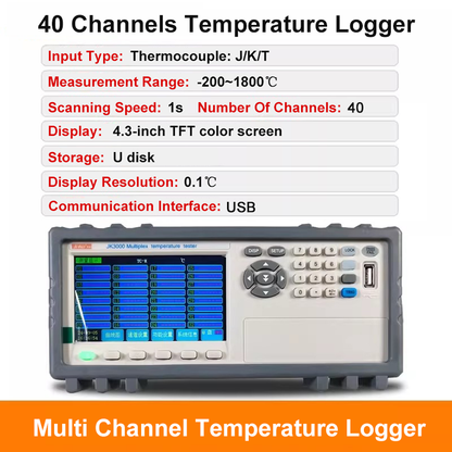 Multi-channel temperature Recorder 40 48 channel Temperature Tester Thermocouple J/K/T  USB interface Resolution 0.1℃
