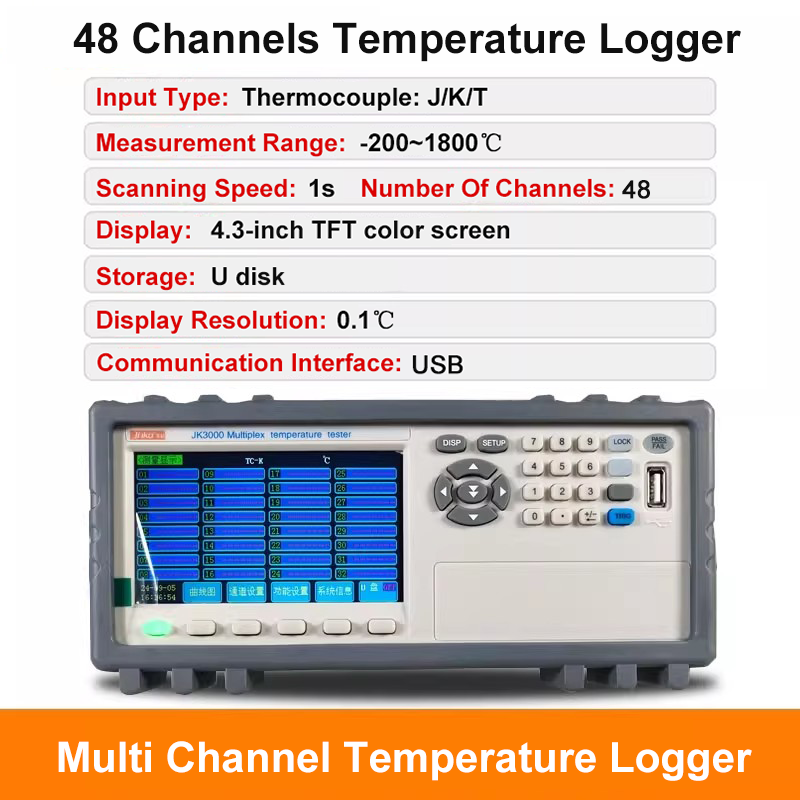 Multi-channel temperature Recorder 40 48 channel Temperature Tester Thermocouple J/K/T  USB interface Resolution 0.1℃