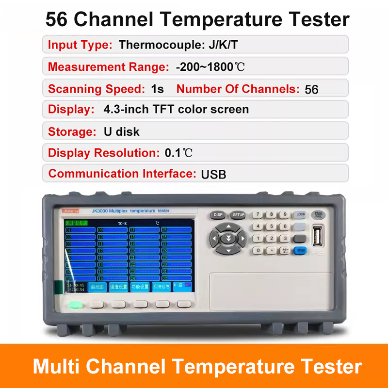 Testeur de température 56 64 canaux Enregistreur de données de température Stockage sur disque U Balayage 1 s Thermocouple numérique Température 