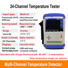 Testeur de température multicanal -200° C~1300° C 8 canaux 16 canaux 24 canaux Enregistreur de température portable Stockage sur disque U 