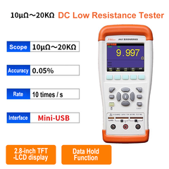 DC Low Resistance Tester 10μΩ ~ 20KΩ 1μΩ ~ 2MΩ Four Wire Kelvin Measurement Professional Digital Ohm Meter Data Hold
