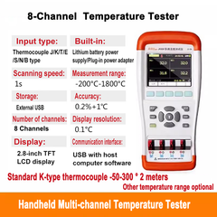Testeur de température portable 2 canaux 4 canaux 8 canaux détecteur de température multicanal écran LCD numérique 