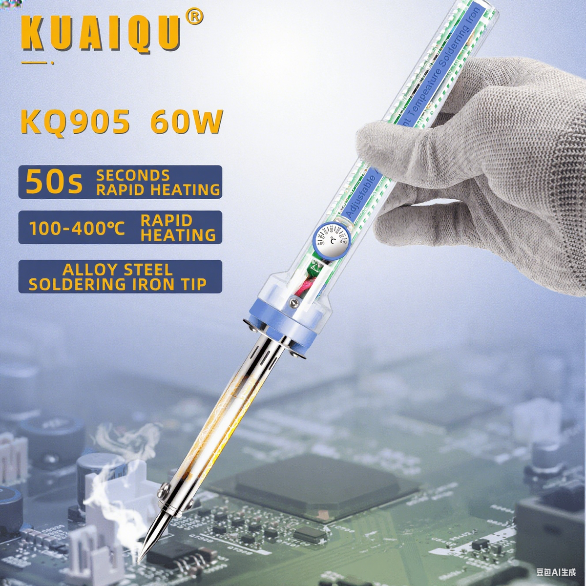 Soldador de calor interno de 60 W KQ905, herramienta de soldadura de calentamiento rápido para reparación y ensamblaje de dispositivos electrónicos, temperatura ajustable.