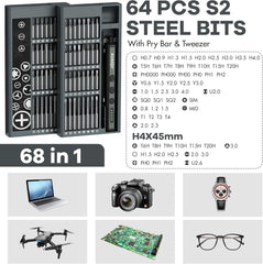 KUAIQU KDS6801 - Juego de mini destornilladores eléctricos 68 en 1, 5 ajustes de torque, puntas magnéticas para reparación de PC, iPhone y reloj