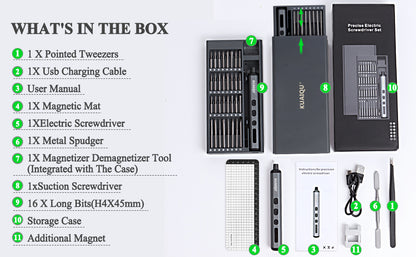 KUAIQU KDS6801 68 in 1 Mini Electric Screwdriver Set, 5 Torque Settings, Magnetic Bits for PC/iPhone/Watch Repair
