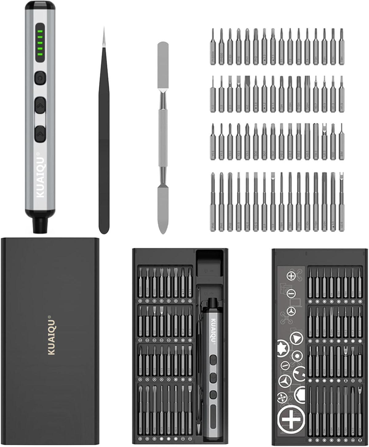 KUAIQU KDS6801 - Juego de mini destornilladores eléctricos 68 en 1, 5 ajustes de torque, puntas magnéticas para reparación de PC, iPhone y reloj