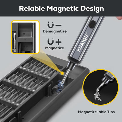 KUAIQU KDS6801 68 in 1 Mini Electric Screwdriver Set, 5 Torque Settings, Magnetic Bits for PC/iPhone/Watch Repair