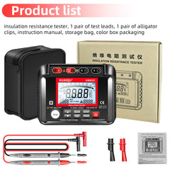 Testeur de résistance d'isolement KUAIQU : 5 jeux de tension de sortie max. 1000 V / 2500 V, 100 mémoires, décharge automatique 