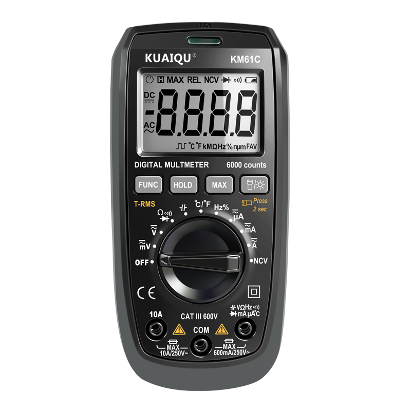 Multímetro KUAIQU KM61B KM61C 600V 10A 40MΩ / 60MΩ Retención de datos True-RMS Rango de temperatura de medición máximo/mínimo -20°C~1000°C