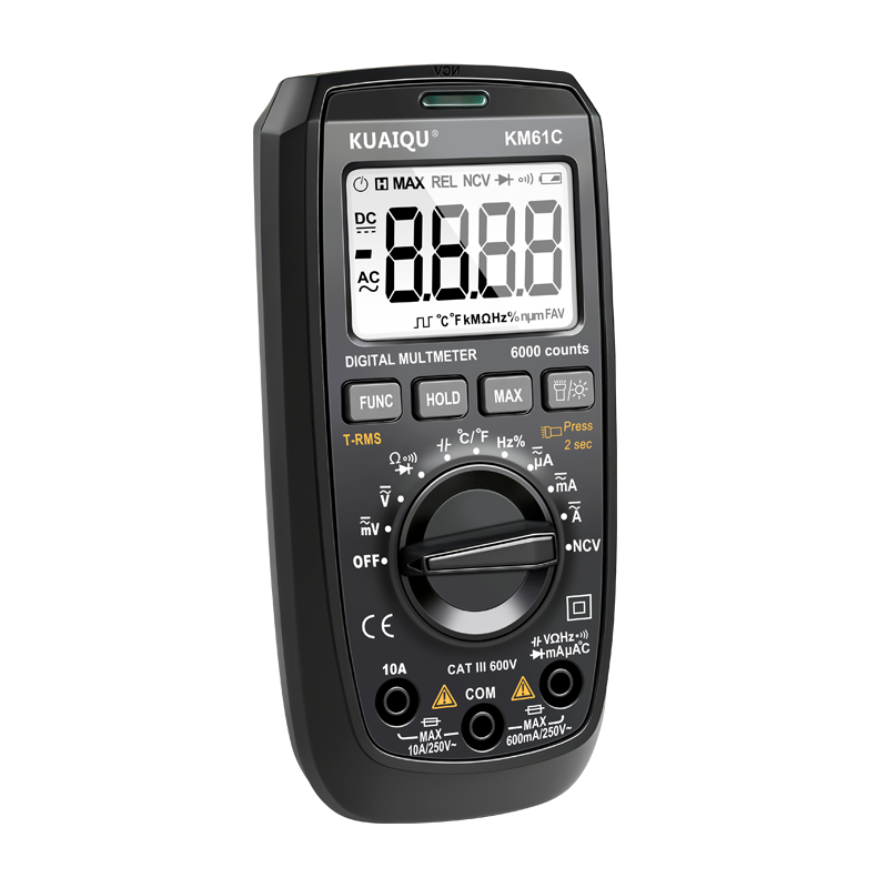 Multímetro KUAIQU KM61B KM61C 600V 10A 40MΩ / 60MΩ Retención de datos True-RMS Rango de temperatura de medición máximo/mínimo -20°C~1000°C