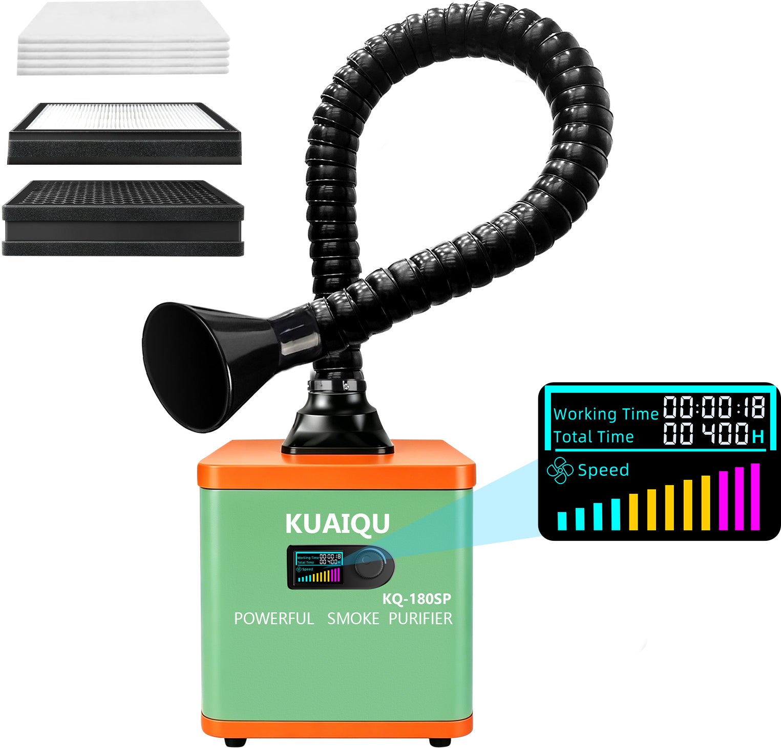 KQ-180SP 180W Laser Fume Extractor with HEPA &Activated Carbon Filter, Adjustable Airflow Smoke Fume Extraction System