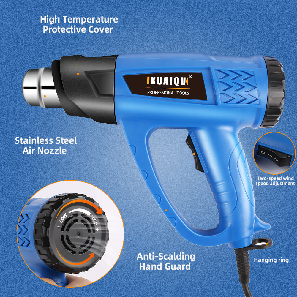 KQ8623S 122'F-1202°F(50~650℃) Temperature regulating heat gun, car Screen Protector baking gun, industrial grade handheld high-power heat shrink film blower, drying gun