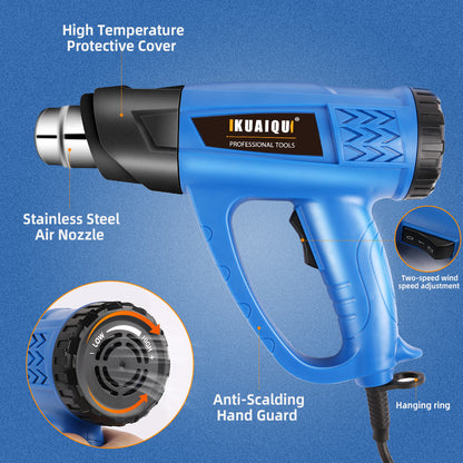 KQ8623S 122'F-1202°F(50~650℃) Temperature regulating heat gun, car Screen Protector baking gun, industrial grade handheld high-power heat shrink film blower, drying gun