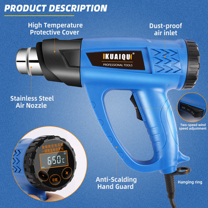 KQ8672S Heat Gun for Vinyl Wrap,Shrink Tubing,Paint,EpoxyResin,Candle Making,122~1202°FAdjustableTemperature,Temp Display