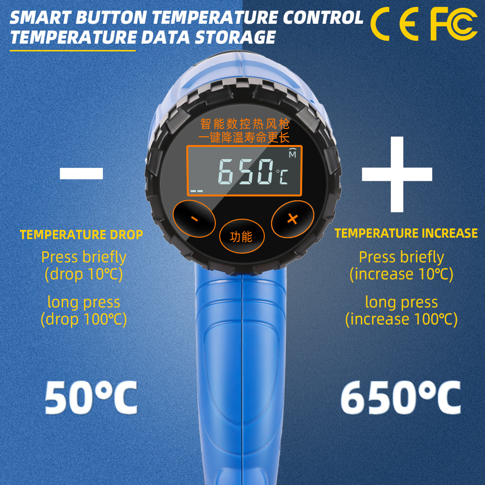 KQ8672S Heat Gun for Vinyl Wrap,Shrink Tubing,Paint,EpoxyResin,Candle Making,122~1202°FAdjustableTemperature,Temp Display