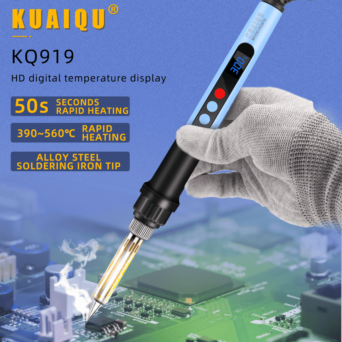 Soldador portátil KQ919 de 200 W y 560 ℃ con control de temperatura, pequeño y de alta potencia, para reparación electrónica doméstica.