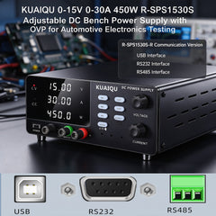 KUAIQU 0-15V 0-30A 450W R-SPS1530S Adjustable DC Bench Power Supply with OVP for Automotive Electronics Testing