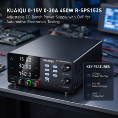KUAIQU 0-15V 0-30A 450W R-SPS1530S Adjustable DC Bench Power Supply with OVP for Automotive Electronics Testing