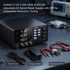 KUAIQU 0-15V 0-30A 450W R-SPS1530S Adjustable DC Bench Power Supply with OVP for Automotive Electronics Testing