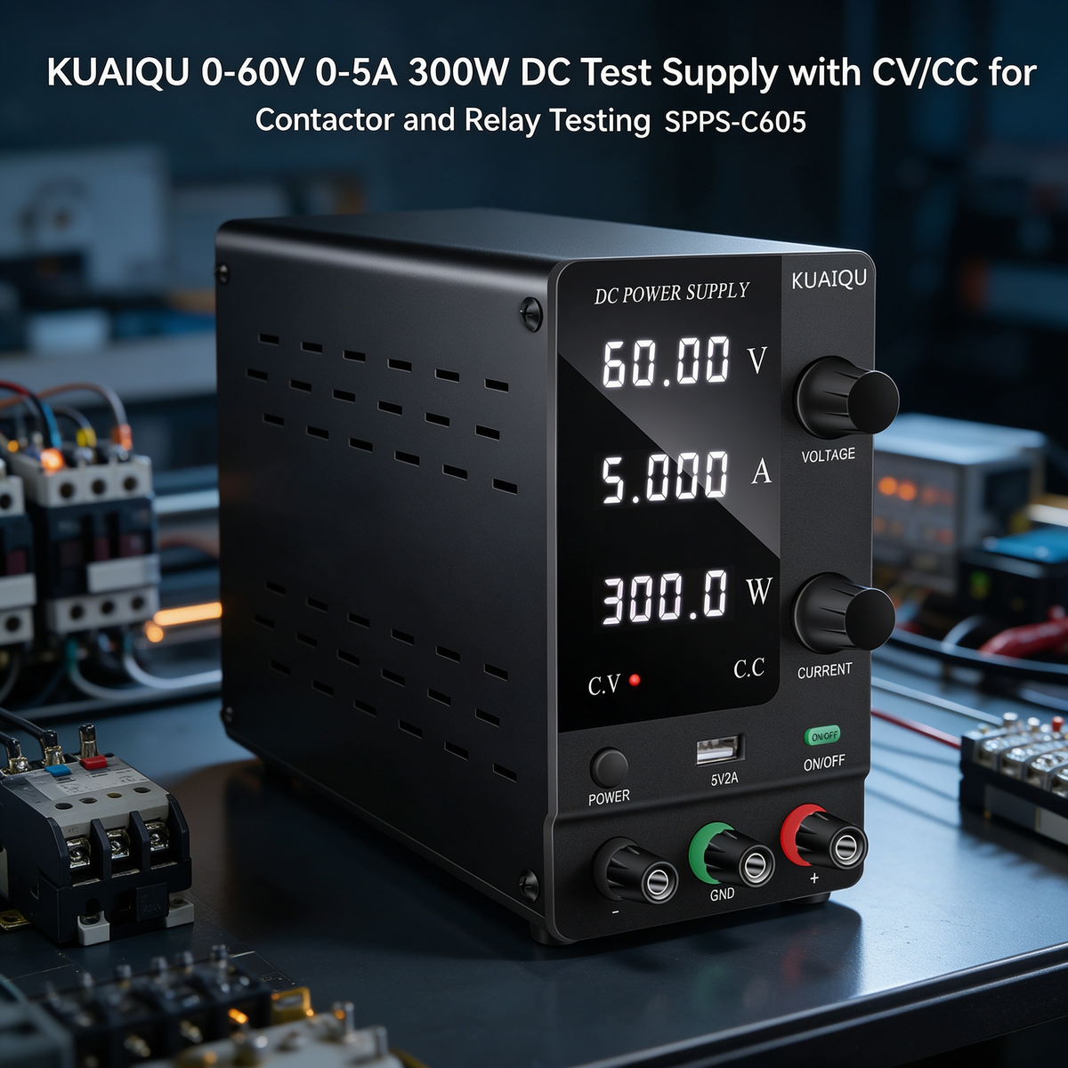 KUAIQU 0-60V 0-5A 300W DC Test Supply with CV/CC for Contactor and Relay Testing SPPS-C605