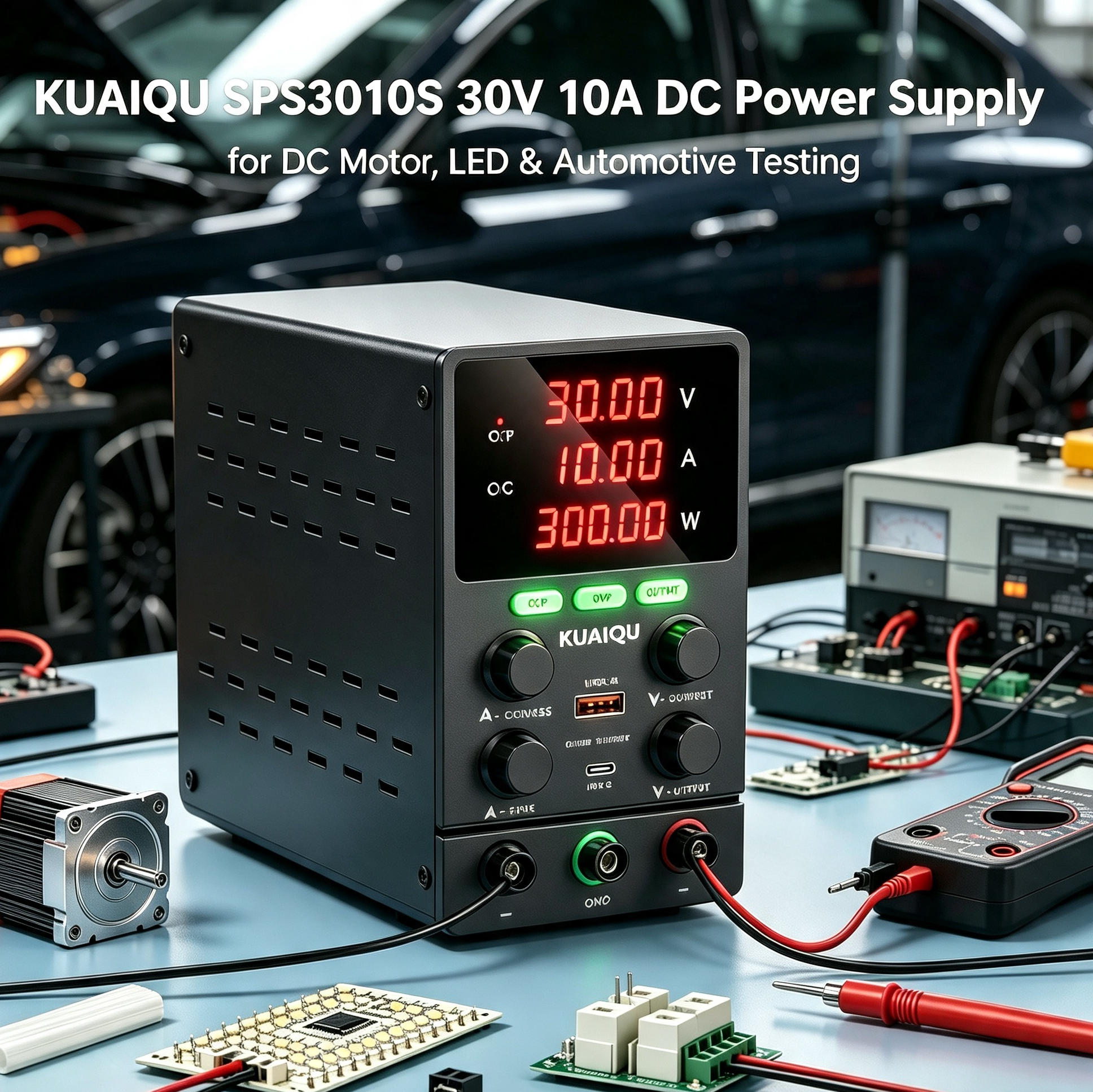 KUAIQU SPS3010S 30V 10A DC Power Supply for DC Motor, LED & Automotive Testing