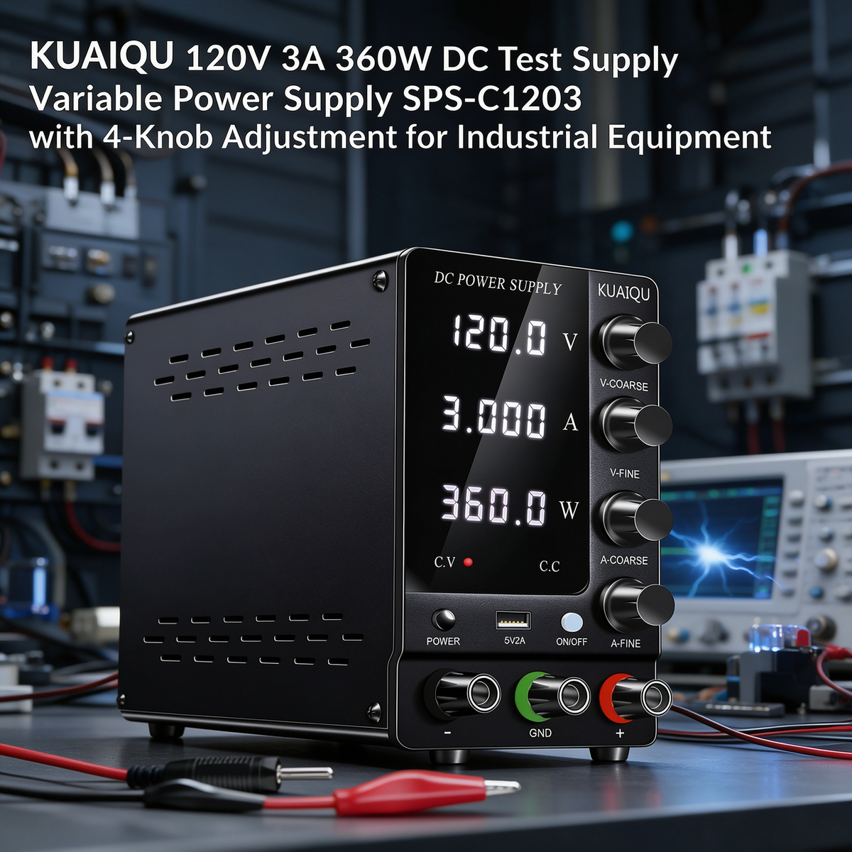 KUAIQU 120V 3A 360W DC Test Supply Variable Power Supply SPS-C1203 with 4-Knob Adjustment for Industrial Equipment