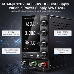 KUAIQU 120V 3A 360W DC Test Supply Variable Power Supply SPS-C1203 with 4-Knob Adjustment for Industrial Equipment