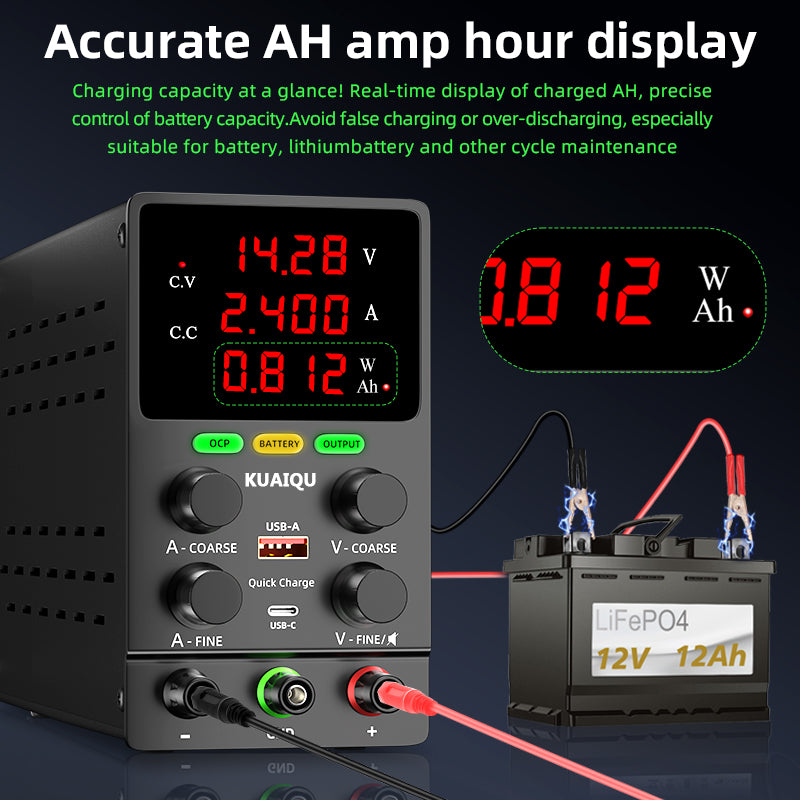 KUAIQU 120V 60V 30V 3A Battery Charging DC Power Supply With Accurate AH amp hour display