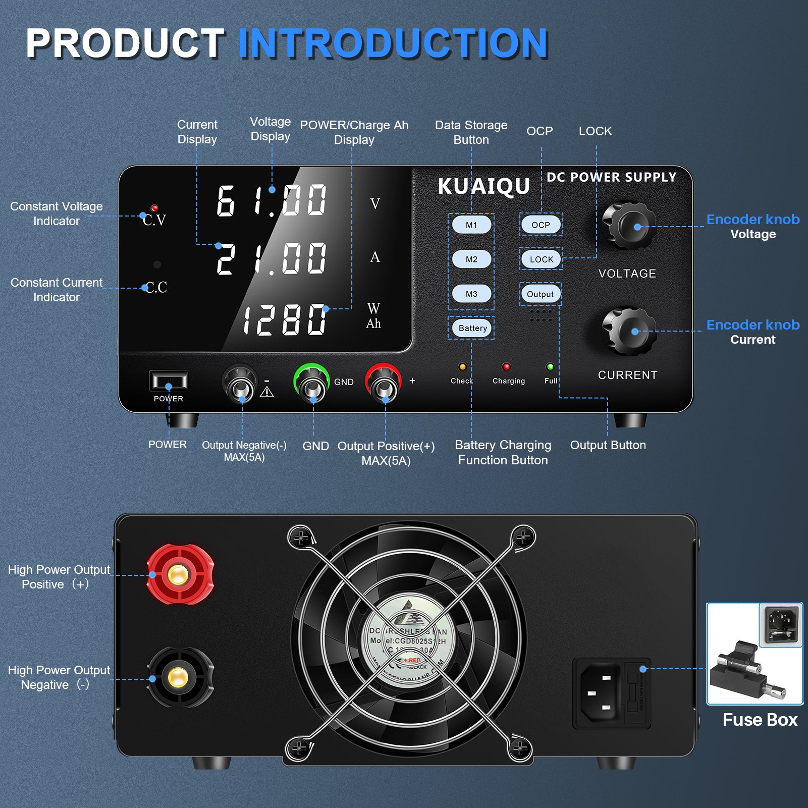 KUAIQU 60V 30V 15V High Power DC Power Supply for Battery Charging