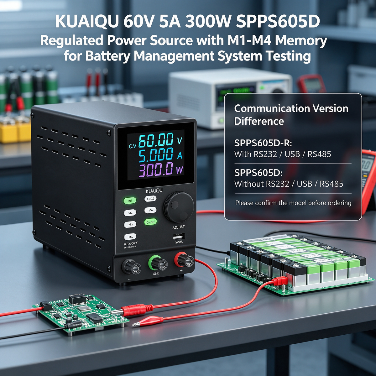 KUAIQU 60V 5A 300W SPPS605D Regulated Power Source with M1-M4 Memory for Battery Management System Testing