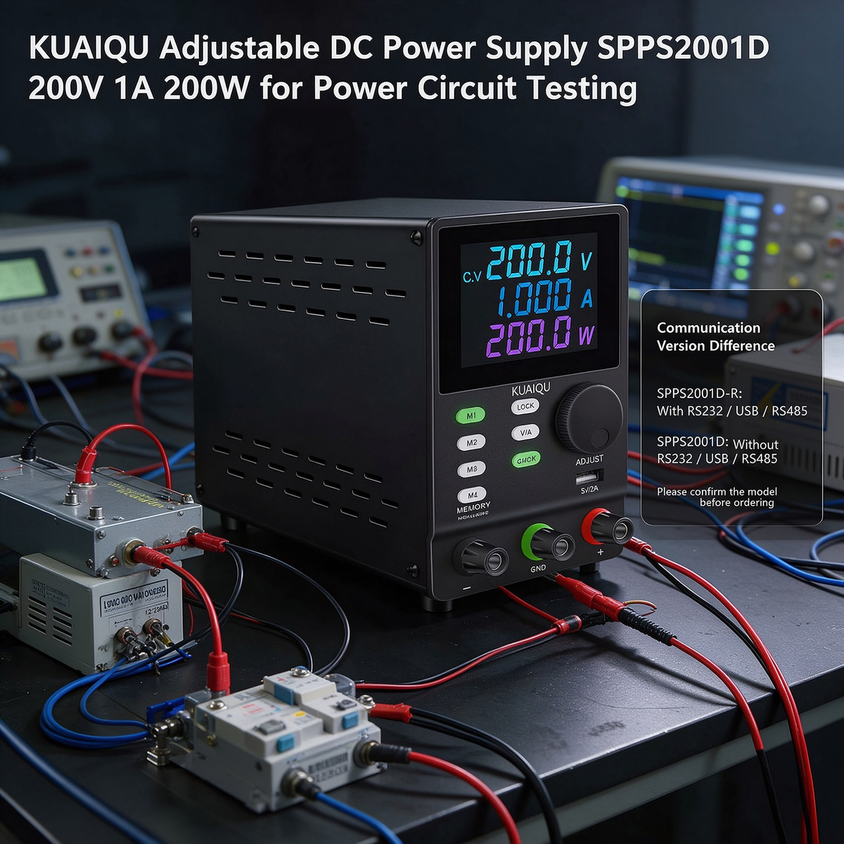 KUAIQU Adjustable DC Power Supply SPPS2001D 200V 1A 200W for Power Circuit Testing