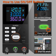 KUAIQU Bench Supply SPPS1203D 0-120V 0-3A 360W with LCD Memory Function for Motor Controller Testing