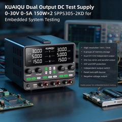 KUAIQU Dual Output DC Test Supply 0-30V 0-5A 150W×2 SPPS305-2KD for Embedded System Testing