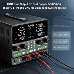 KUAIQU Dual Output DC Test Supply 0-30V 0-5A 150W×2 SPPS305-2KD for Embedded System Testing