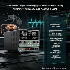 KUAIQU Dual Output Power Supply DC Power Source for DC-DC Converter Testing SPPS605-2KD 0-60V 0-5A 300W×2 with OCP
