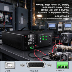 KUAIQU High Power DC Supply R-SPS6050S 0-60V 0-50A 3000W with OCP & OVP for Industrial DC Equipment Testing