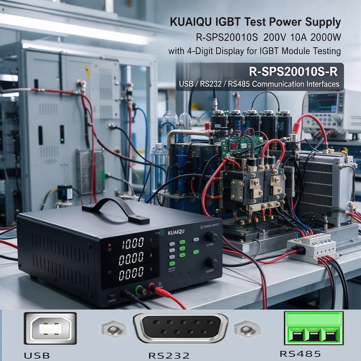 KUAIQU IGBT Test Power Supply R-SPS20010S 200V 10A 2000W with 4-Digit Display for IGBT Module Testing