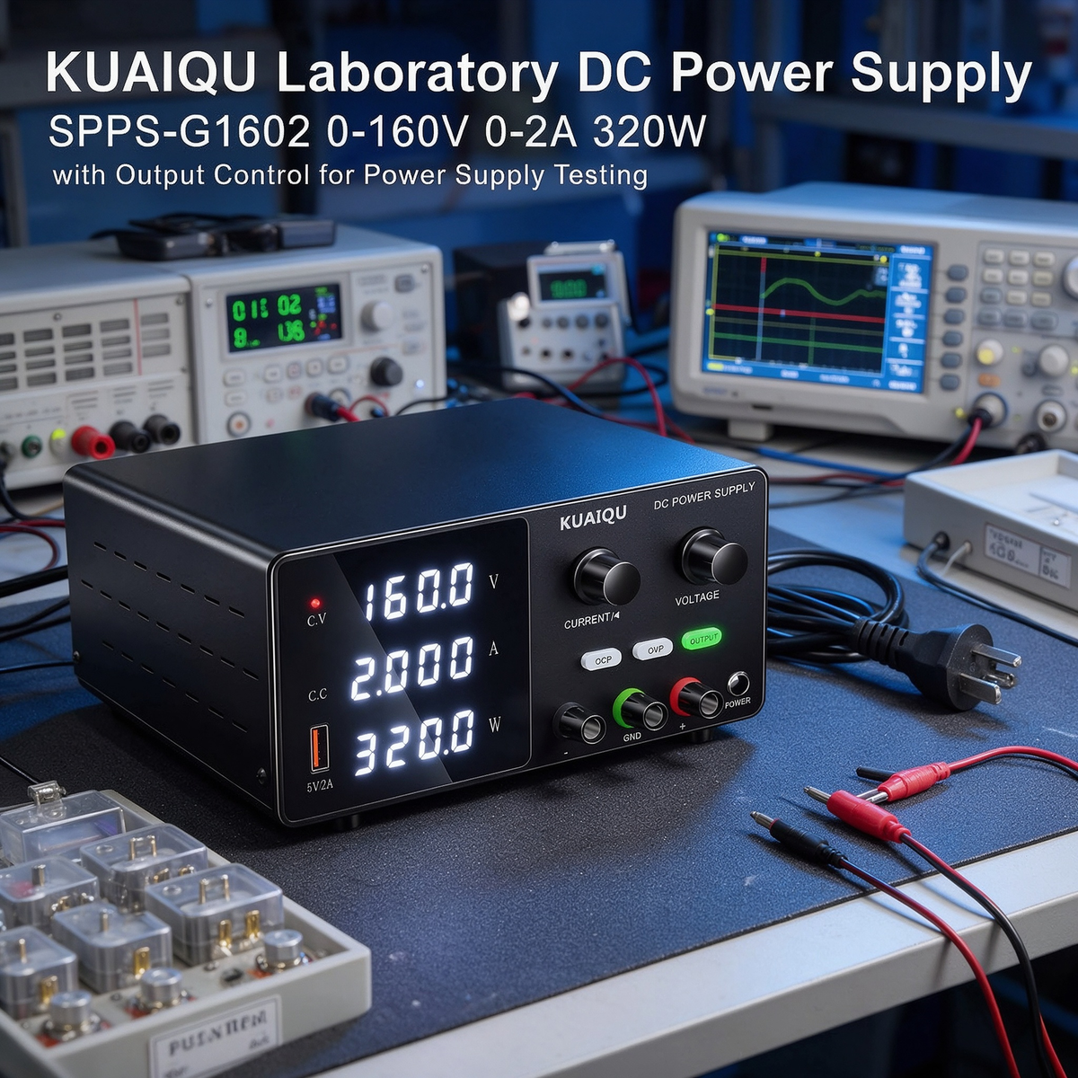 KUAIQU Laboratory DC Power Supply SPPS-G1602 0-160V 0-2A 320W with Output Control for Power Supply Testing