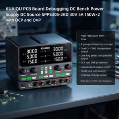 KUAIQU PCB Board Debugging DC Bench Power Supply DC Source SPPS305-2KD 30V 5A 150W×2 with OCP and OVP